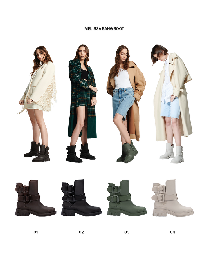 Bota adulta Melissa Bang Boot na cor marrom, com design robusto, salto tratorado, cano médio e duas fivelas laterais ajustáveis. Produzida em Melflex, une estilo urbano, conforto e resistência para looks modernos e ousados.

Palavra-chave principal: Melissa Bang Boot Bota Adulto
Palavras-chave relacionadas: bota marrom feminina, bota com fivelas, bota cano médio Melissa, bota tratorada, calçado urbano estiloso