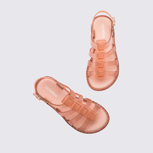 Mini Melissa Flox Infantil Rosa Glitter 31735 – sandália infantil com fivela ajustável e palmilha confort