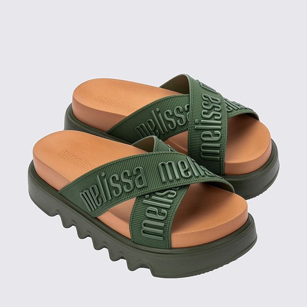 Sandália Melissa Cross M Lover Platform Adulto Verde Bege 37368